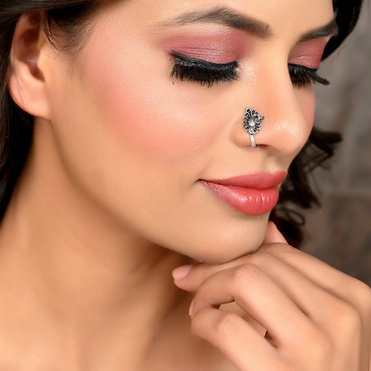 Set Of 2 Silver-Plated Oxidized Clip on Nosepins