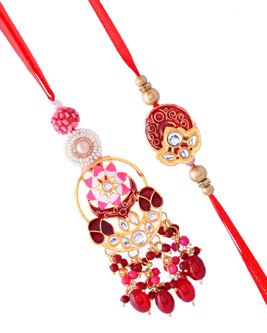 Shoshaa Designer Kundan Pearl beaded Bhai Bhabhi Rakhi Lumba Set