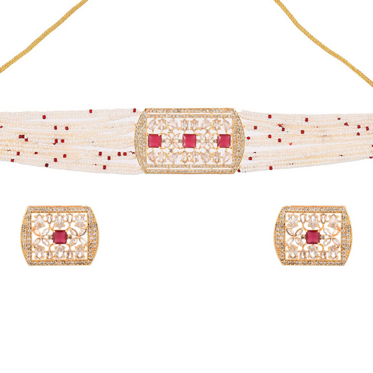 Gold Plated AD & Pearl Choker