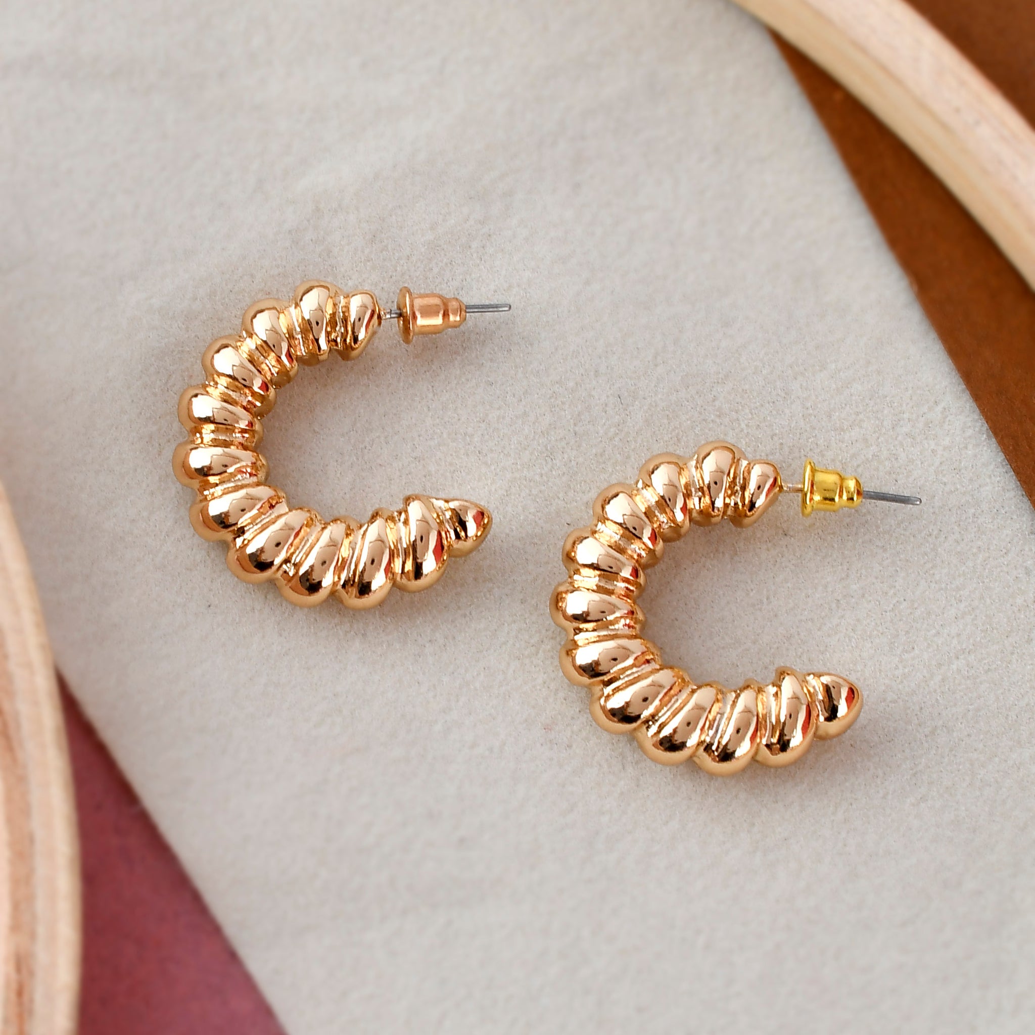 Gold-Toned Contemporary Spiral  Half Hoops