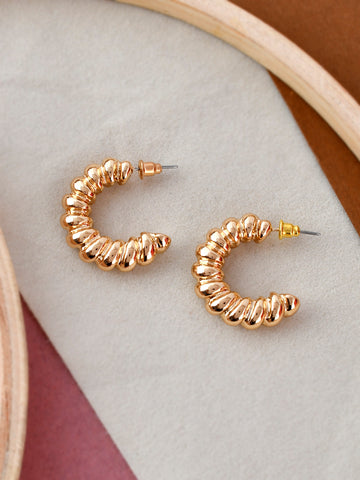 Gold-Toned Contemporary Spiral  Half Hoops