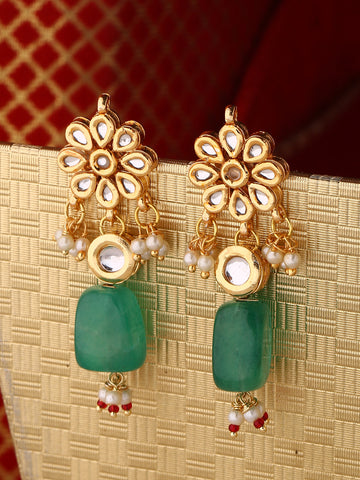 Green Gold-plated Kundan Embellished\ Drop Earrings