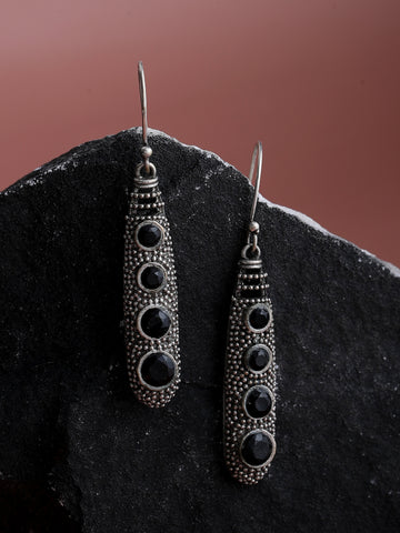 Silver-Plated Oxidised Handcrafted Drop Earrings