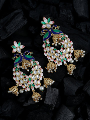 Green Gold plated Peacock pattern Jhumkas