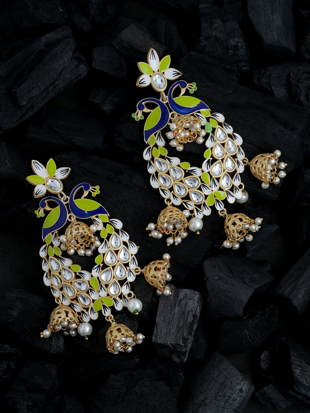 Green Gold plated Peacock Jhumkas