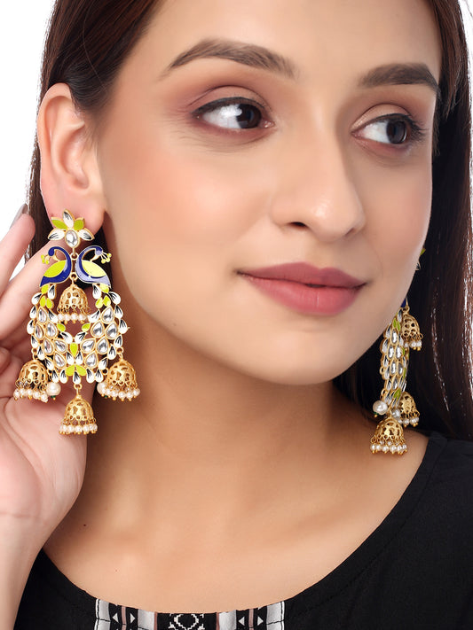 Green Gold plated Peacock Jhumkas