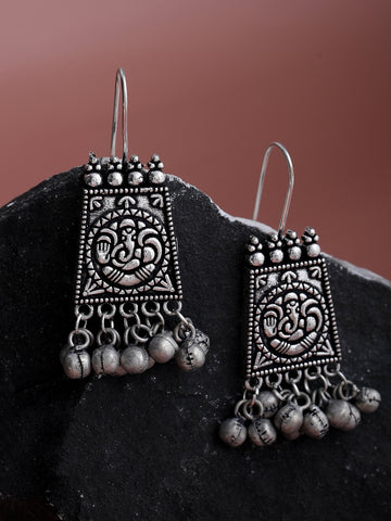 Silver-Plated Oxidised Drop Earrings