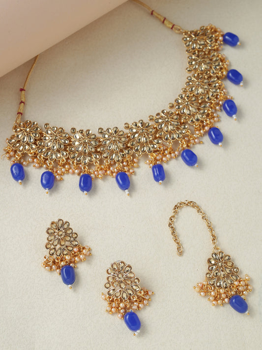 Gold-Plated Blue Handcrafted Short Necklace