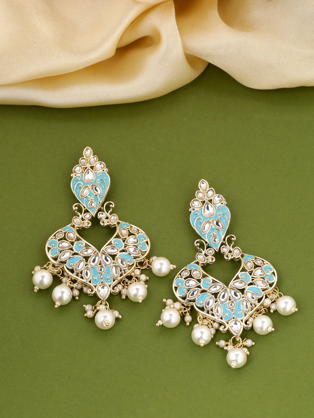 Turquoise Blue Kundan Drop Earrings