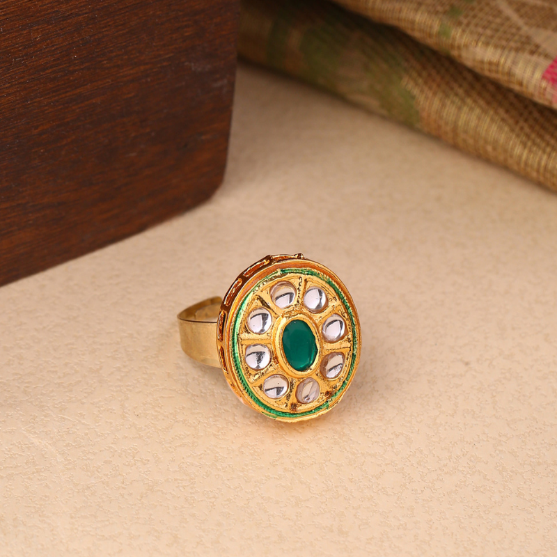 Gold-Plated Green Kundan studded Cocktail Rings