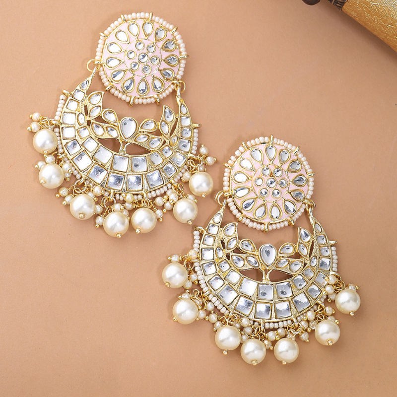 Pink Gold-plated Kundan Chandbali