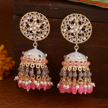 Gold-Plated Grey Pink Jhumkas