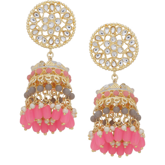 Gold-Plated Grey Pink Jhumkas
