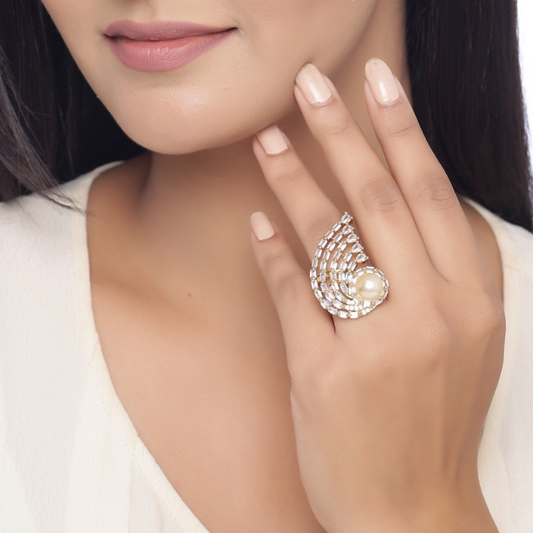 Gold-Plated AD & Pearl Studded Cocktail Rings