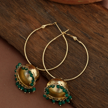 Gold-Plated  Green Dome Shaped Hoops