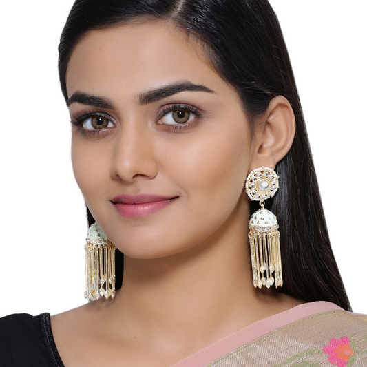 Gold-Plated green Kundan Jhumkas