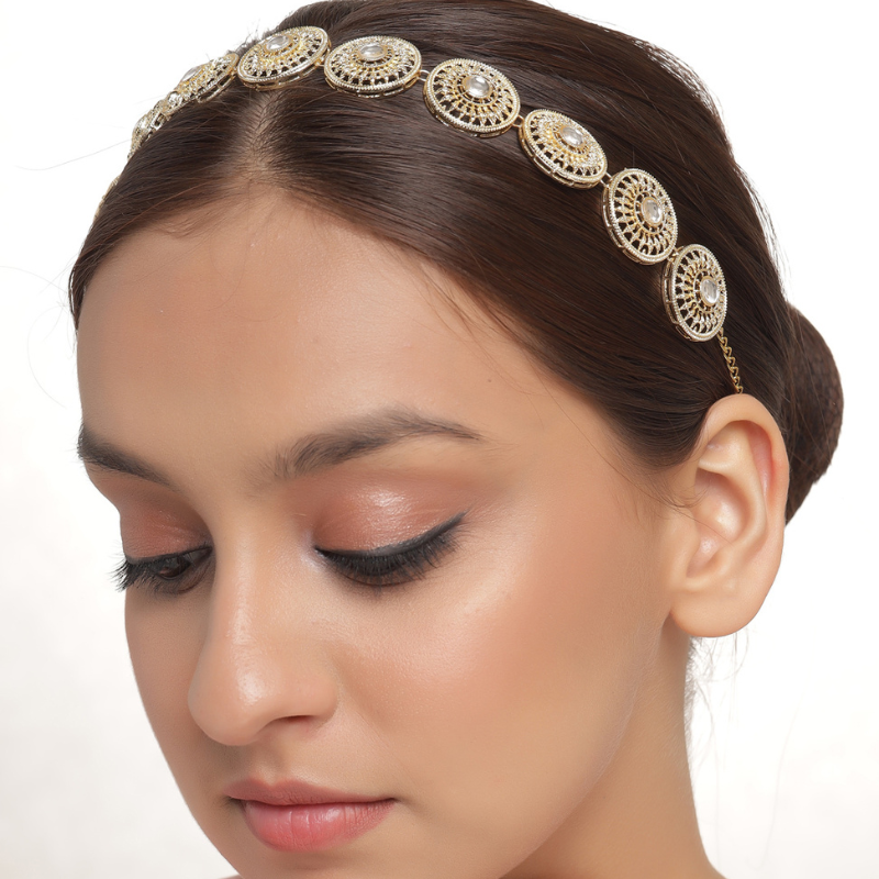 Gold-Plated Kundan Circular Hairband