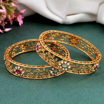 Set Of 2 Gold-Plated Stones Studded Bangles