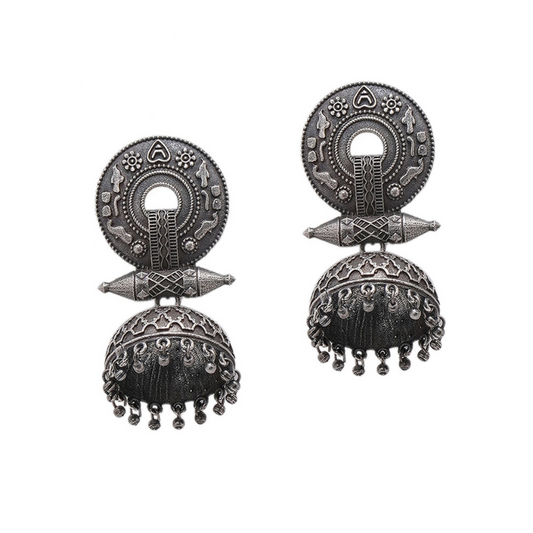 Silver-Plated Oxidised Dome Shaped Jhumkas