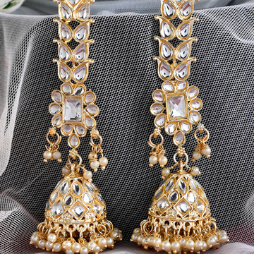 Gold-Plated Kundan Beaded Jhumkas