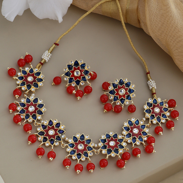 Red Blue Enamel Beaded Short Necklace