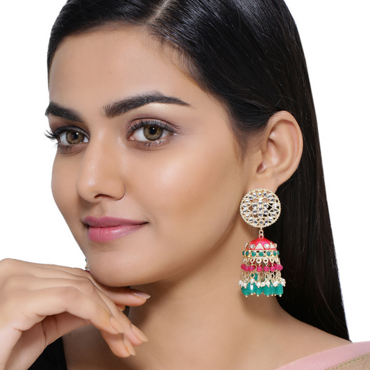 Gold-Plated Kundan Studded Jhumkas