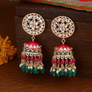 Gold-Plated Kundan Studded Jhumkas