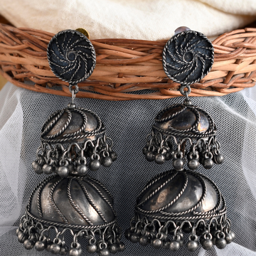 Silver-Toned Oxidised Jhumkas