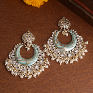 Gold-Plated Sea Green Handcrafted Chandbali