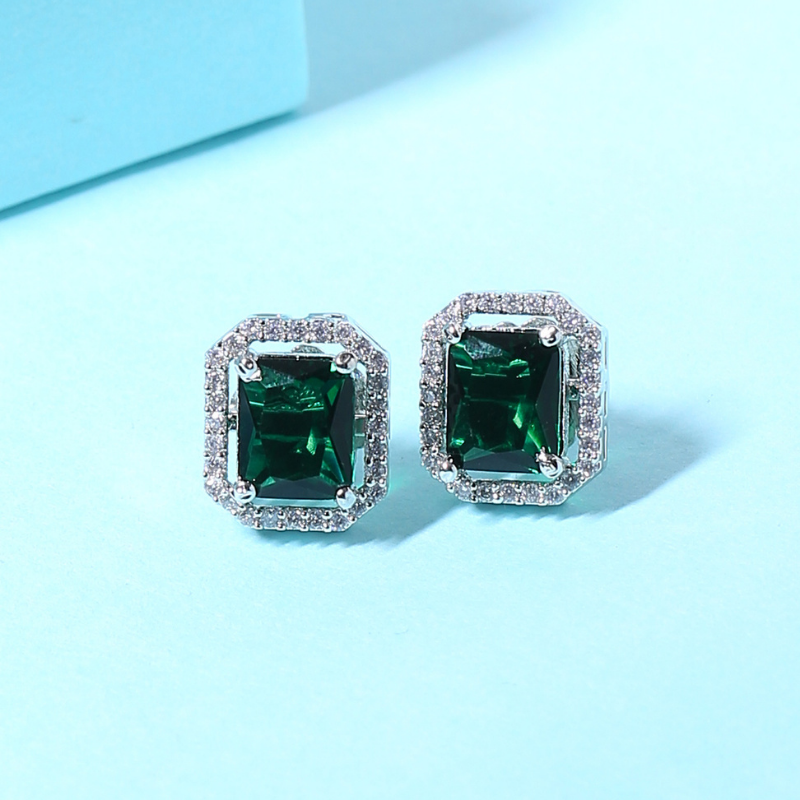 Green Silver-Plated AD Contemporary Studs