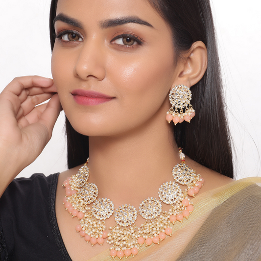 Gold-Plated Peach Kundan Studded Choker