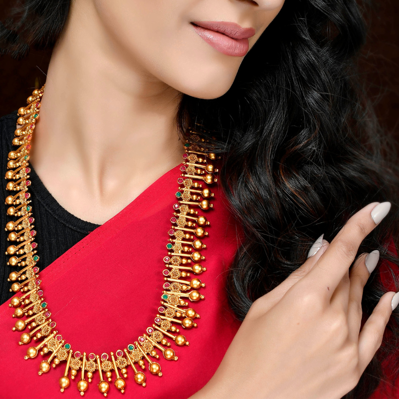 Gold-Plated Stone Studded Long Necklace