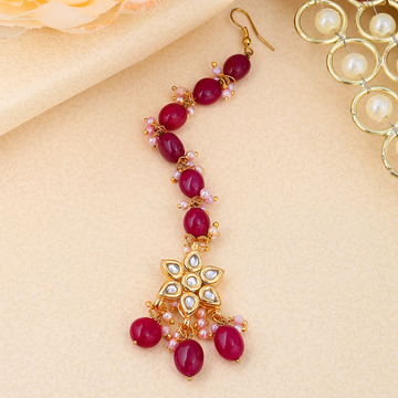 Gold-Plated Maroon kundan studded Maangtika