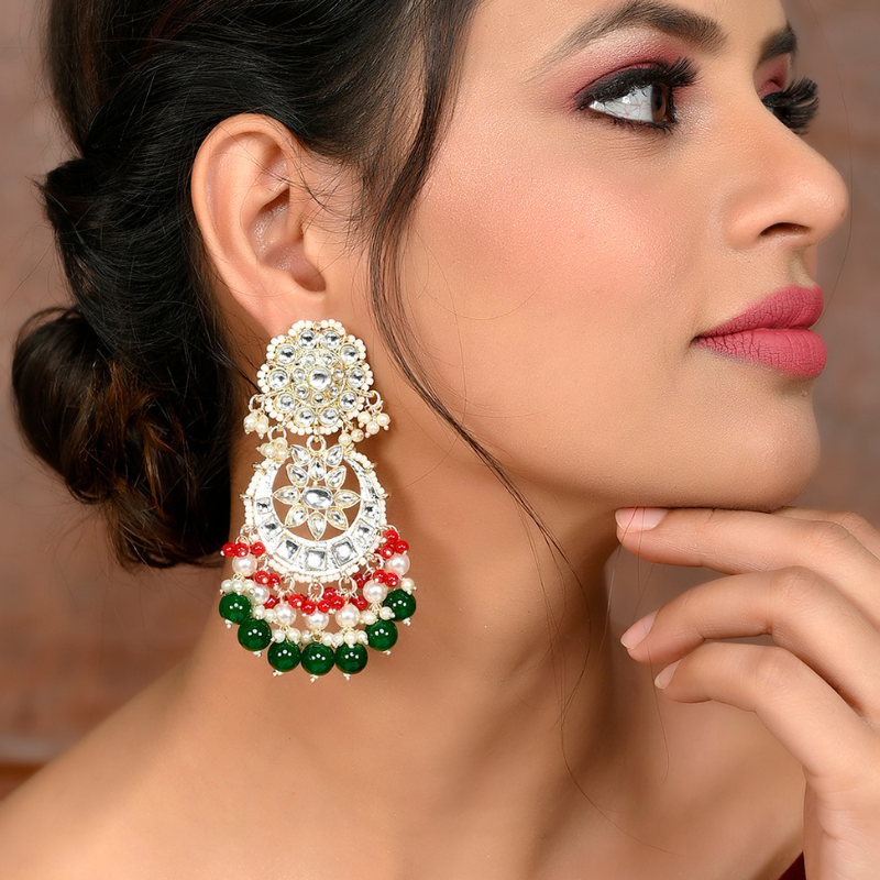 Kundan 22k Gold Plated Carved Gemstone Gray Drop Earrings Indian Wedding  Jewelry | eBay