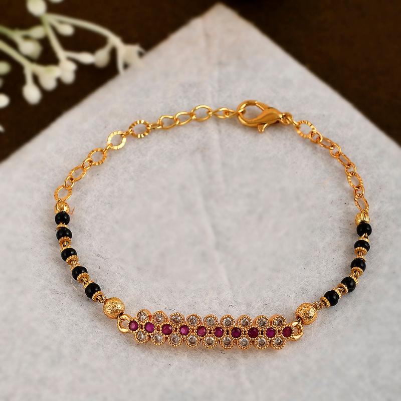 Gold-Plated Magenta AD Mangalsutra Bracelet