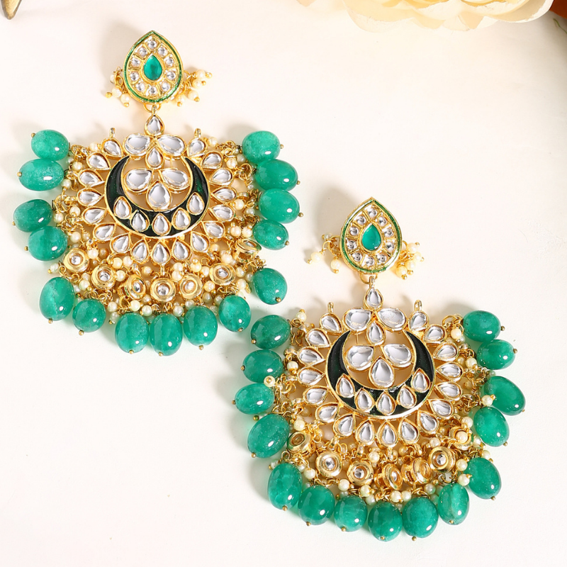 Green Gold-plated Kundan Studded Chandbali