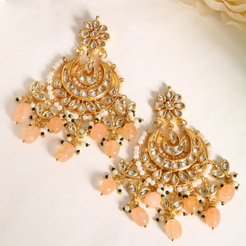 Peach Gold-plated Kundan Studded Drop Earrings