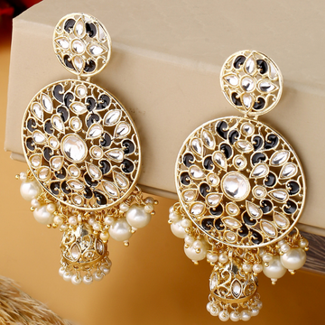 Black Gold-Plated Kundan Jhumki Drop Earrings