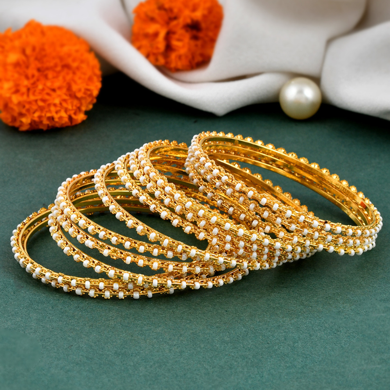 Set Of 12 Gold-Plated Beaded Bangles