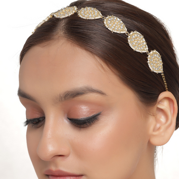 Gold-Plated Kundan Betel shape Hairband