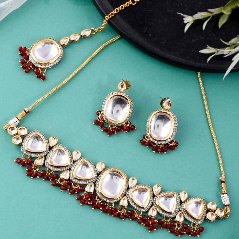 Gold-Plated Red Polki Kundan Choker