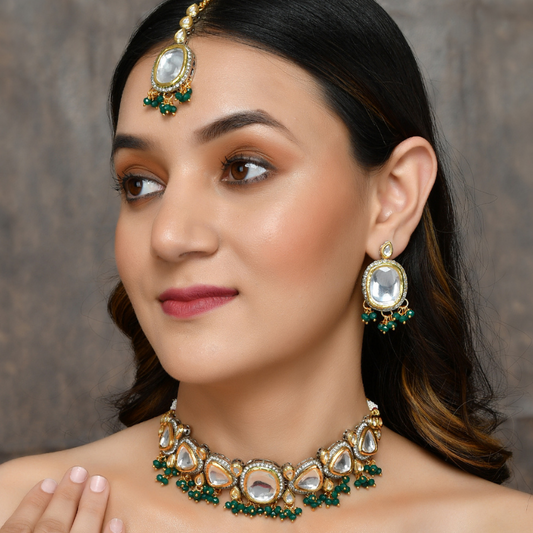 Gold-Plated Green Polki Kundan Choker