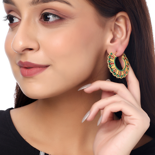 Green Gold-Plated Contemporary Hoops