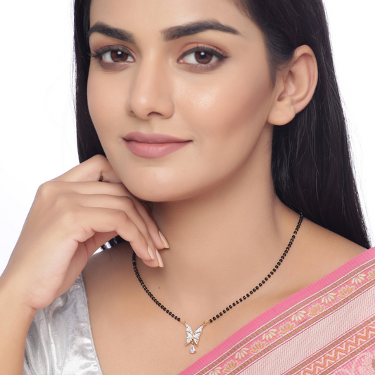 Gold-Plated AD Studded butterfly shaped Mangalsutra