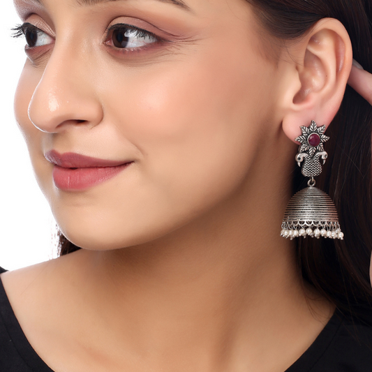 Silver-Plated Oxidised Jhumkas