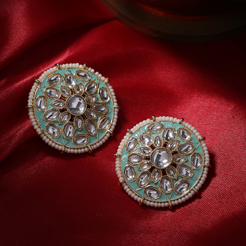 Green Gold-Toned Circular Studs