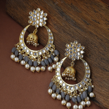 Grey Gold-plated Kundan Drop Earrings