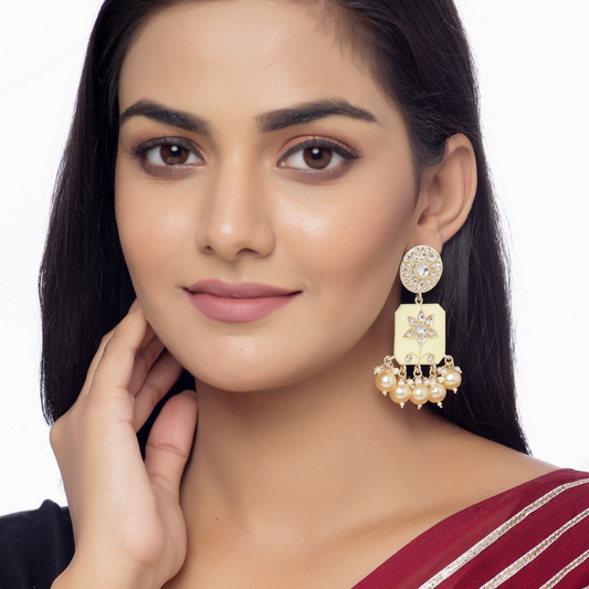 Yellow Gold-plated Kundan Drop Earrings