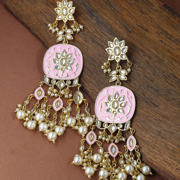 Pink Gold-plated Kundan Drop Earrings