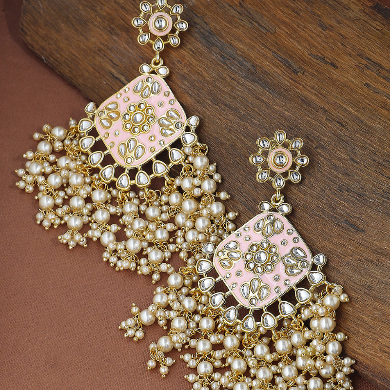 Pastel Pink Gold-plated beaded Drop Earrings